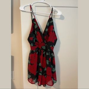 Red Roses Spaghetti Strap Romper